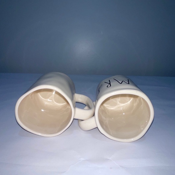 Rae Dunn Artisan Dimpled Ivory Ceramic MR. & MRS. Wedding Coffee Mugs Set - Picture 5 of 11